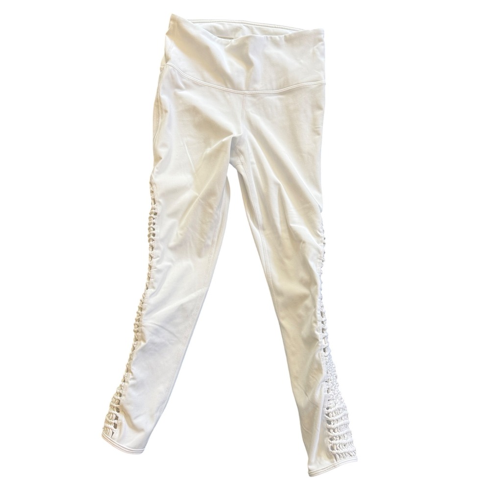 Vie Active White Macrame Crochet Side Leggings Small Athleisure Activewear‎
